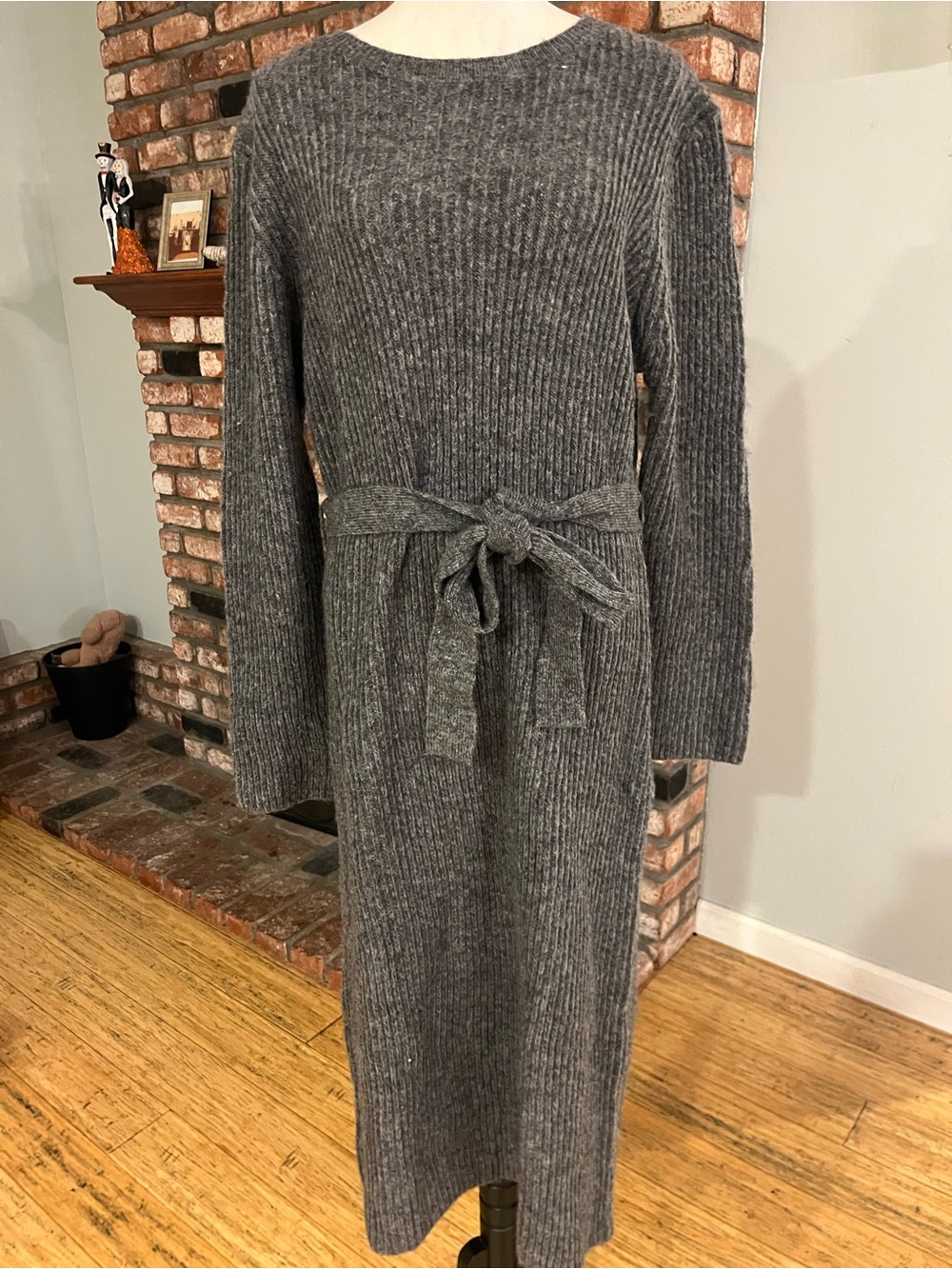 Flying Tomato Charcoal Gray Ribbed Knit Belted Maxi Dress